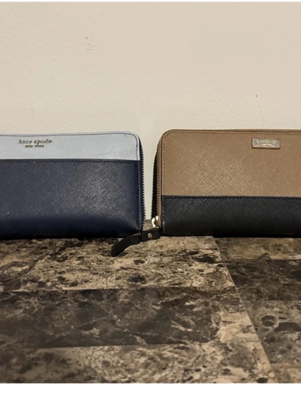 kate spade Navy and Light Blue Zip Wallet - Two-Tone Saffiano Finish